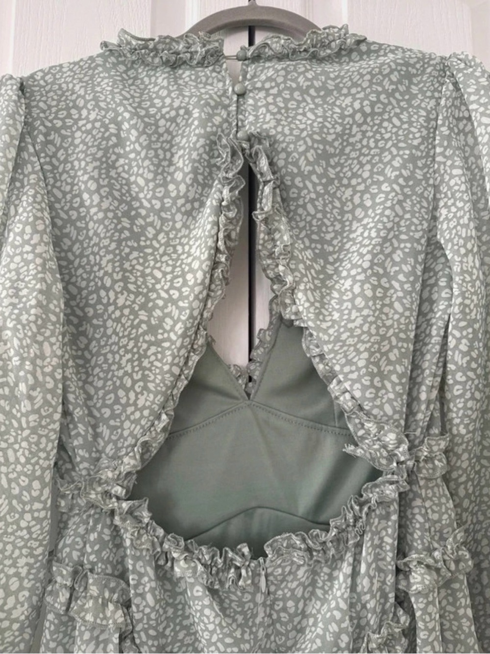 Light Sage Floral Ruffle Mini Dress - Women - Picture 6 of 6